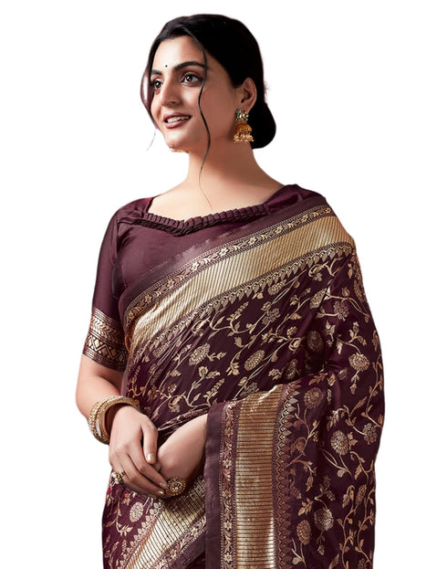 Vasthrlay Banarasi Jacquard Unstitched Yellow Saree