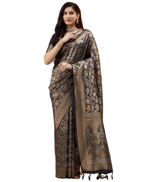 Vasthrlay Banarasi Kanjivaram Unstitched Black Saree