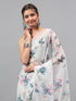 Vasthrlay White Sheer Spring Floral Printed Art Chiffon Saree With Unstitched Blouse