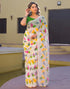 Vasthrlay Chiffon Blouse White Saree With Green Unstitched Blouse Piece