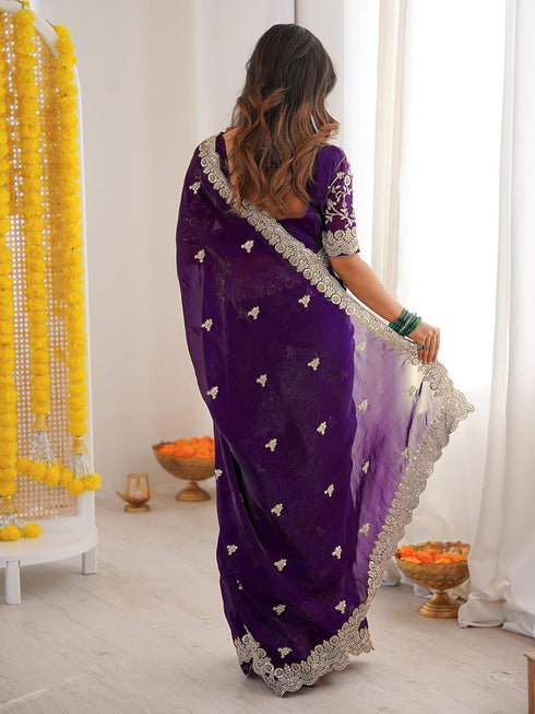 Vasthrlay Sequins Embroidery Dark Saree