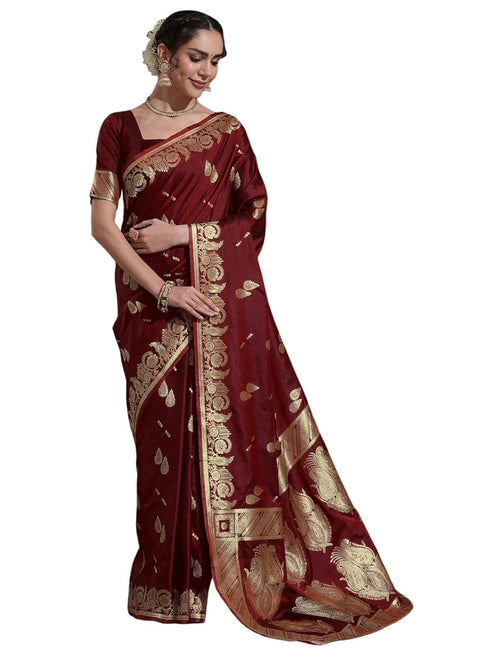 Vasthrlay Womens Weaving Unstitched Maroon Saree