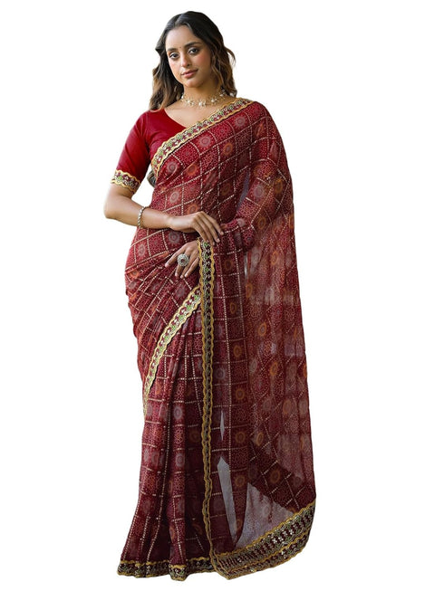 Vasthrlay Georgette Bandhani Dark Saree