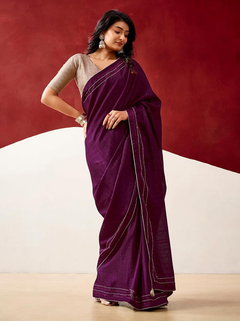 Vasthrlay Embroidery Peach Saree