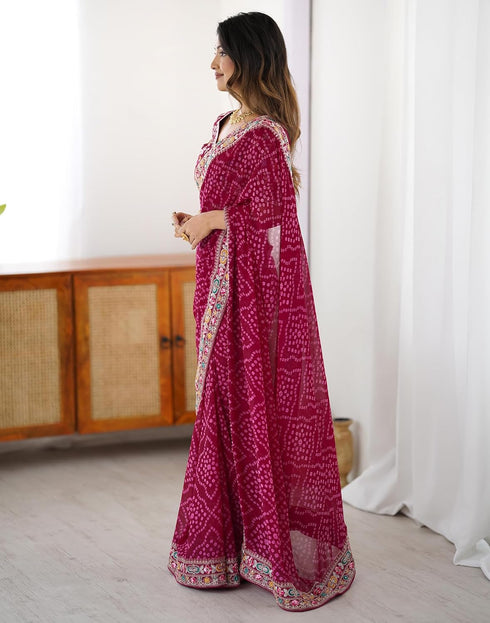 Vasthrlay Georgette Bandhani Unstitched Purple Saree