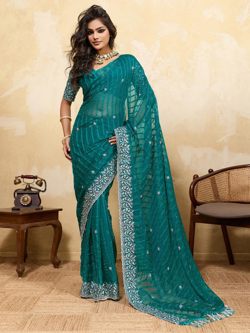 Vasthrlay Chiffon Striped Unstitched Sum Ethnic Wear