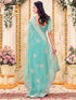 Vasthrlay Scalloped Embroidery Turquoise Saree