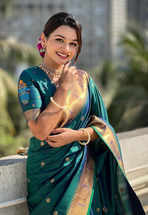 Vasthrlay Kanjivaram Paithani Unstitched Mahendi Ethnic Wear