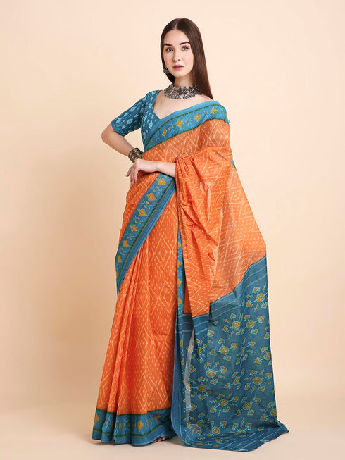 Vasthrlay Cotton Printed Mulmul Blue Saree