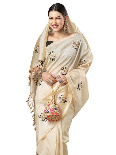 Vasthrlay Embroidered Banarasi Unstitched Cream Ethnic Wear