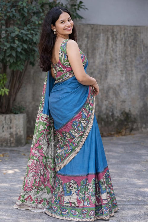 Vasthrlay Kalamkari Printed Cotton Linen Traditional