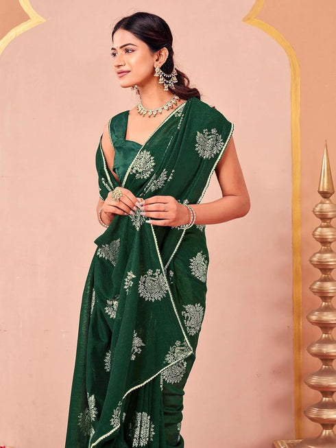 Vasthrlay Vichitra Printed Unstitched Rani Pink Saree