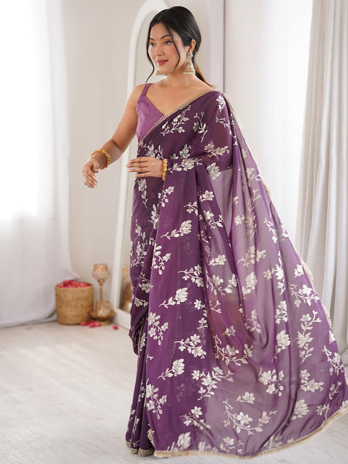 Vasthrlay Georgette Embroidered Unstitched Fl Ethnic Wear
