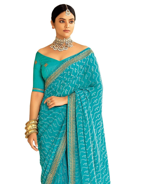 Vasthrlay Georgette Leheriya Unstitched Blue Saree