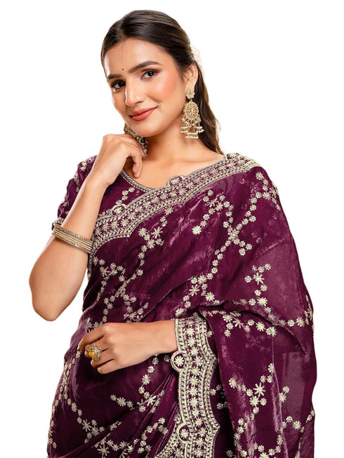 Vasthrlay Scalloped Embroidery Unstitched Light Green Saree
