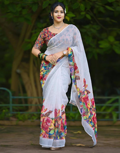 Vasthrlay Womens Unstitched Blouse White Saree