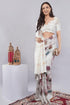 Vasthrlay White Floral Print Chanderi Silk Blend Saree With Unstitched Blouse Piece