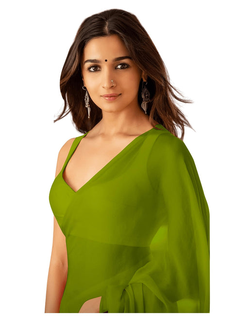 Vasthrlay Red Georgette Unstitched Saree