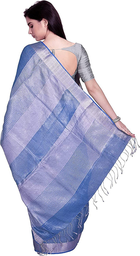 Vasthrlay Attractive Handloom Bhagalpuri Metallic Silver Green