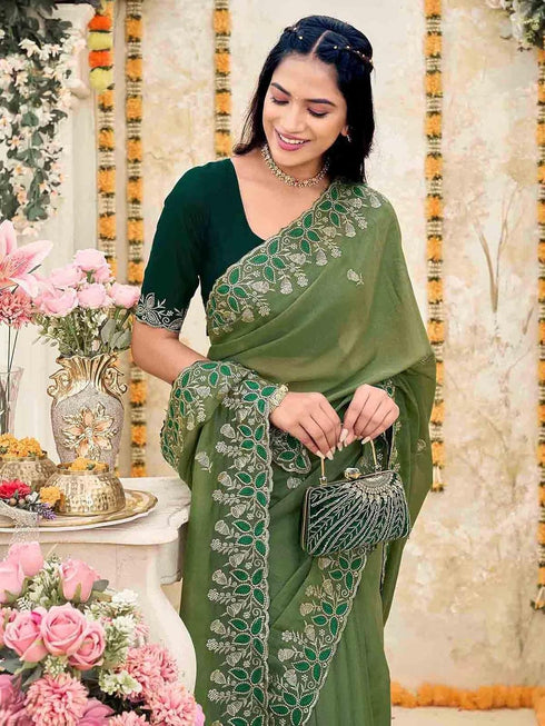 Vasthrlay Georgette Embriodery Dusty Saree
