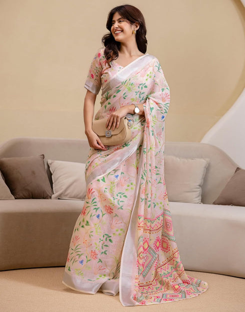 Vasthrlay Womens Printed Minute Green Saree