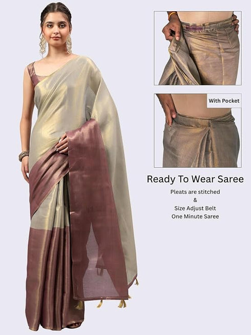 Vasthrlay Maroon Womens Ready To Wear One Minute Polyester Erode Zari Saree