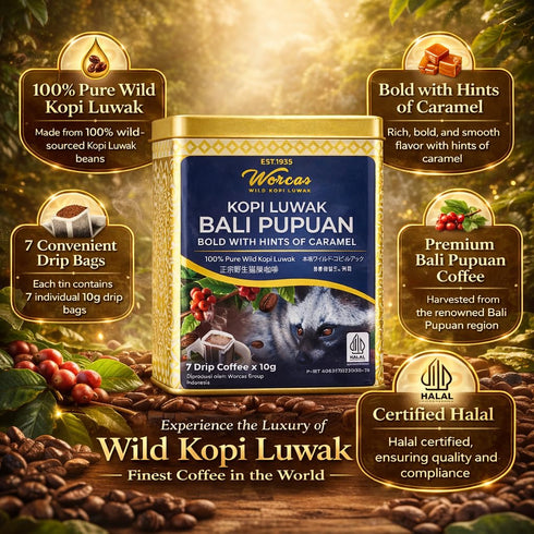 Worcas Wild Kopi Luwak Bali Pupuan Drip Coffee Bags 7 x 10g
