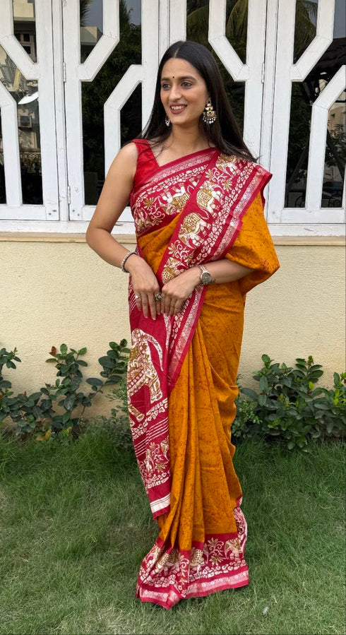 Vasthrlay Kalamkari Elephant Contrast