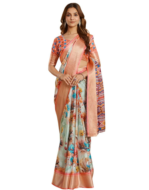 Vasthrlay Womens Printed Unstitched Beige Saree