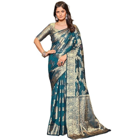 Vasthrlay Organza Patola Unstitched Blouse Saree