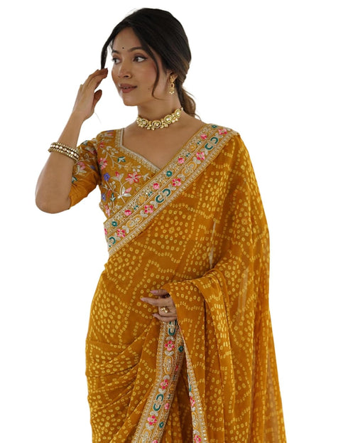Vasthrlay Georgette Bandhani Unstitched Purple Saree