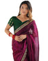 Vasthrlay Shimmer Chiffon Wine Saree With Dark Green Unstitched Blouse Piece