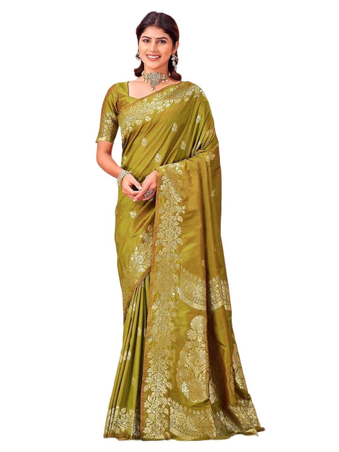 Vasthrlay Kanjivaram Jacquard Unstitched Mustard Saree