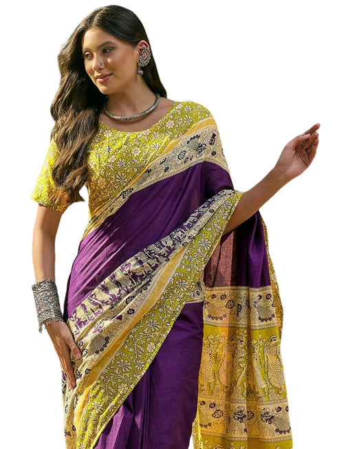 Vasthrlay Printed Yellow Saree