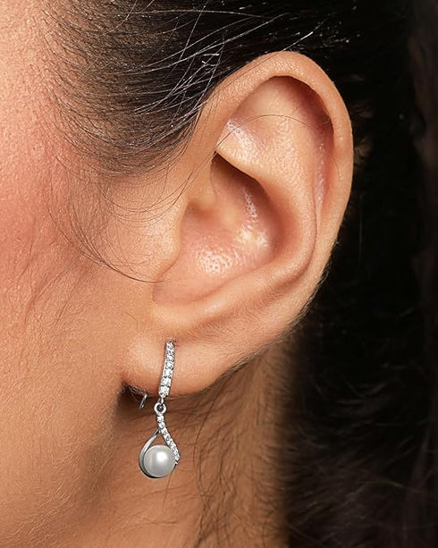 Clara 925 Sterling Silver Real Pearl Pendant Earrings