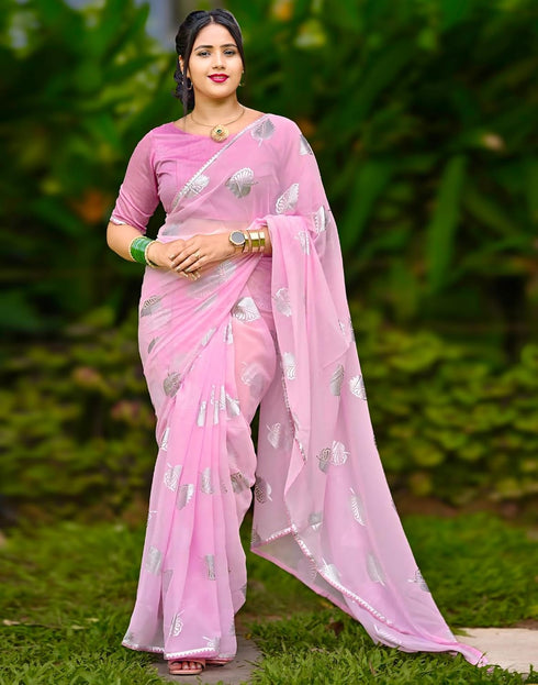 Vasthrlay Georgette Printed Unstitched Red Saree
