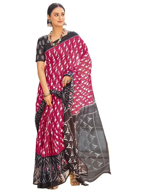 Vasthrlay Chanderi Bandhani Black And Pink Saree With Unstitched Blouse Piece
