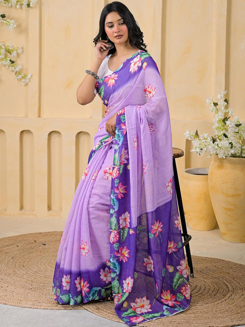 Vasthrlay Womens Printed Unstitched Peach Saree
