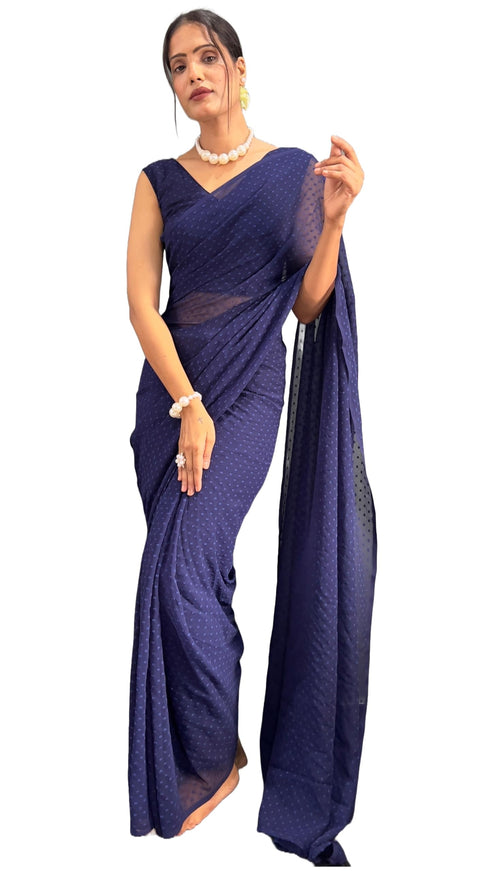 Vasthrlay Navy Blue Georgette Unstitched Saree