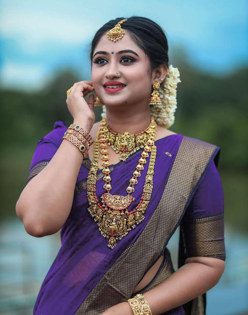 Vasthrlay Womens Jacquard Unstitched Lavender Saree