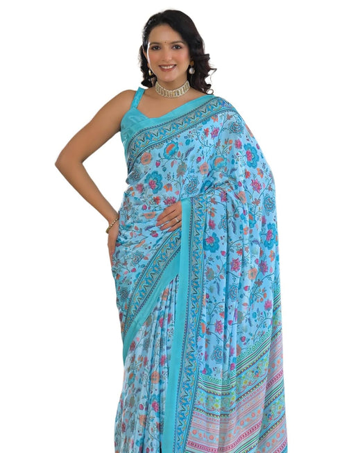 Vasthrlay Womens Printed Unstitched Baby Pink Saree