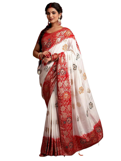Vasthrlay Pedding Jacquard Unstitched White Saree