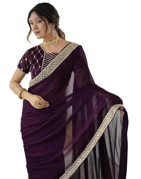Vasthrlay Sequence Embroidery Unstitched Dark Green Saree