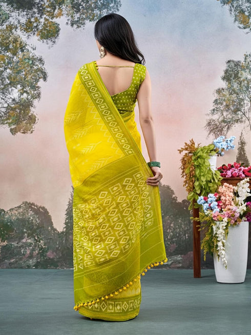 Vasthrlay Chanderi Printed Unstitched Yellow Saree