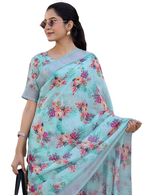 Vasthrlay Womens Printed Unstitched Cream Saree