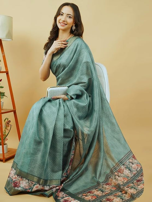 Vasthrlay Green1 Polyester Saree With Unstitched Blouse Piece