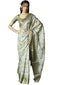 Vasthrlay Sage Green Abstract Print Polyester Saree With Zari Border And Unstitched Blouse Piece