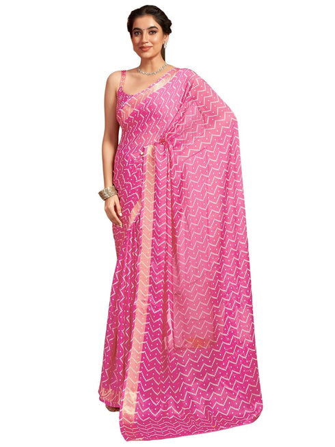 Vasthrlay Chiffon Bandhani Unstitched Dark Green Saree