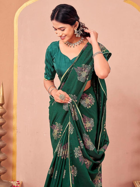 Vasthrlay Vichitra Printed Unstitched Maroon Saree