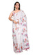 Vasthrlay White1 Linen Floral | Striped | Check Design Printed Saree With Solid Unstitched Linen Blouse Piece